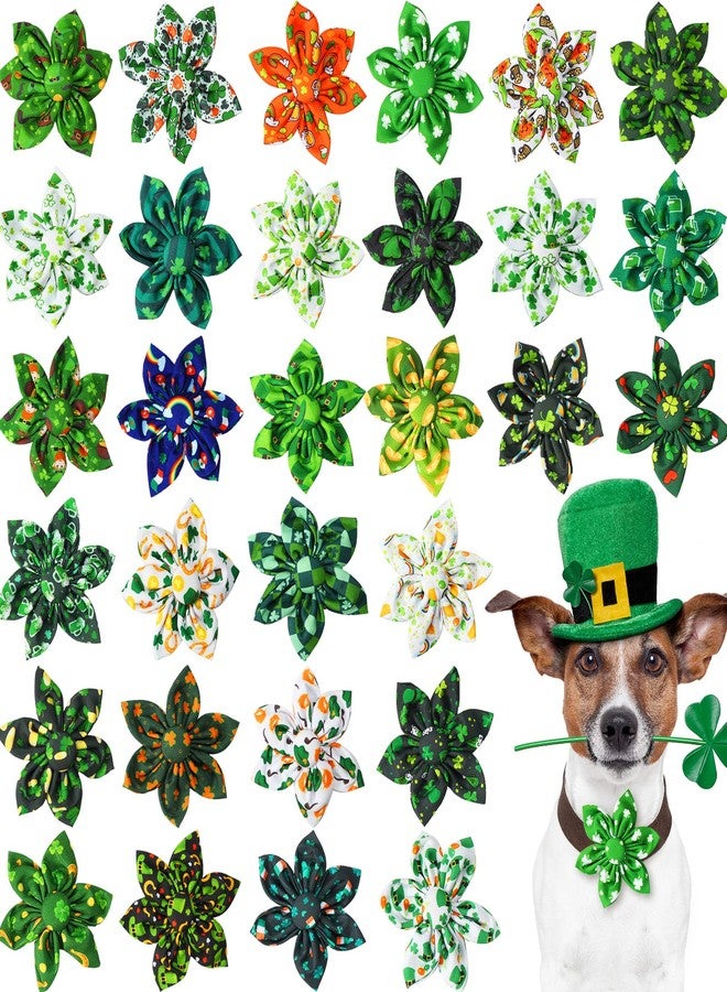Jexine 60 Pieces St. Patrick's Dog Collar Flowers Bulk Clover Pet Bow Ties Charms Grooming for Dog Accessories Small Medium Large Cat Puppy Collar Attachment St. Patrick's Day Costume - Image 1